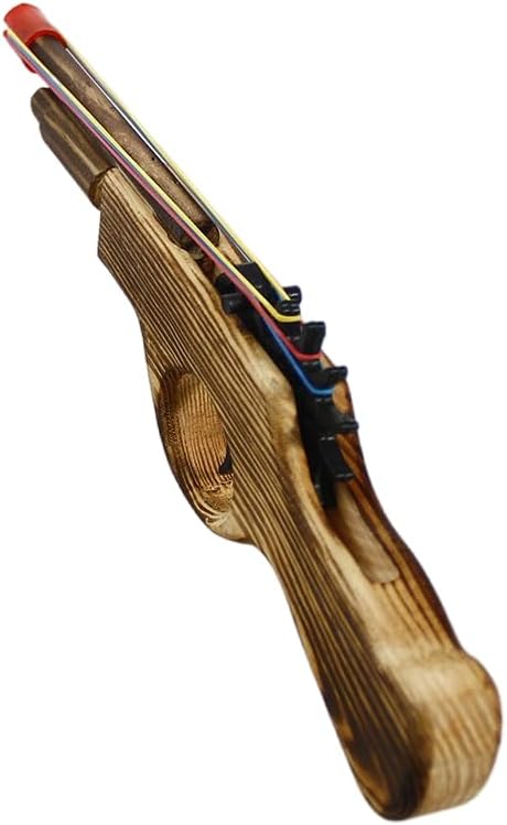 Wood Rubber Band Gun with Orange Safety Tip Wooden Toy Easy Load Outdoor Toy Gun with 100 Rubber Bands 12 Inches Length...