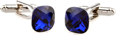 Blue Square Crystal Cufflinks Pair in a Presentation Gift Box & Polishing Cloth...