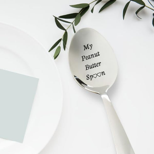 My Peanut Butter Spoon With Two Little Heart - Engraved Spoon Stainless Steel Silverware Flatware Unique Birthday Easter Basket Gifts For Boy Girl...