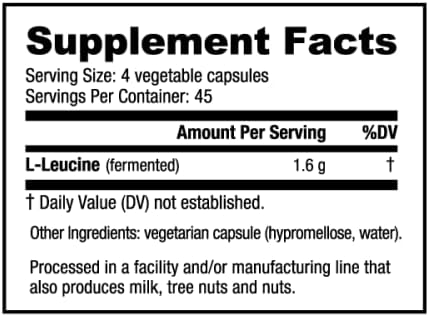 NutraBio 100% Pure L-Leucine - Muscle Recovery and Support - Naturally Fermented Free Form Amino Acid - Vegan, Non-GMO, Gluten Free - 400mg, 180 c...