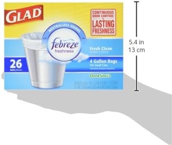 Glad Trash Bags, Small Garbage Bags - OdorShield 4 Gallon White Trash Bag, Febreze Fresh Clean - 26 Count...