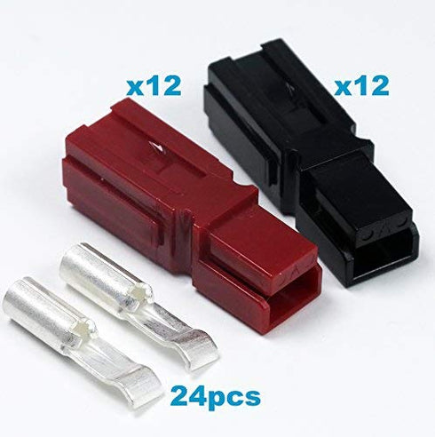 30 Amp Anderson Powerpole Connectors, PP15 to 45, Red and Black Housing, w/12-16 AWG Heavy Duty Contact 30A, 600V (Pack of 12 Set)...