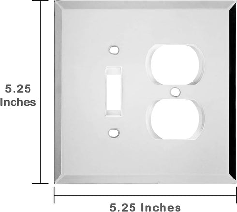 Plain Glass Mirror Outlet Wall Plate | 1 Toggle - 1 Duplex | 5.25" x 5.25" | Professional Quality Glass Mirror Switch Plate Covers For All Configu...