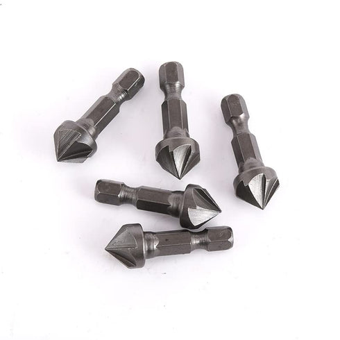 3 Pack Countersink Drill Bit Chamfer Bits 6 Flute for 6.35mm 1/4'' Hex Shank Burr Removal Holes Shaping Trimming Opener Tool Polish Knife Cutter W...