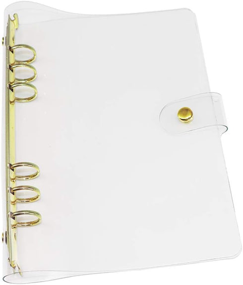 A5 6-Ring Clear PVC Binder Planner Cover Gold Rings Loose Leaf Notebook Binder Transparent Refillable Notebook Shell Protector (Clear PVC Style Go...