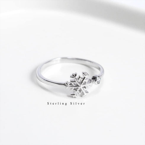 Dainty CZ Snowflake Open Statement Rings Sterling Silver 925 Adjustable Crystal Cubic Zirconia Winter Flower Tail Finger Band Promise Engagement R...