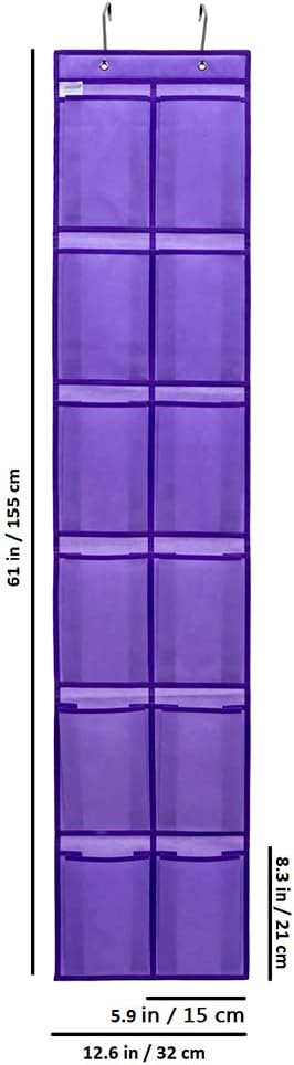 Hanging Storage Organizer Over the Door Shoes Organizer Kids Shoe Rack with 12 Large Fabric Pockets for Closet Shoe Holder Hanger (PURPLE)...