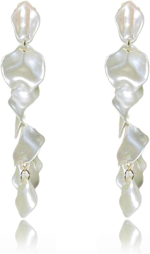 Long Rose Petal Dangle Earrings - Fashion Boho Acrylic Flower Earrings - Large Statement Resin Floral Earrings for Lady, Bridal, Great for Pageant...