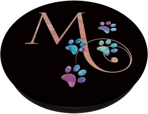 Pink Monogram Letter M Cat Dog Rainbow Paw PopSockets Adhesive PopGrip...