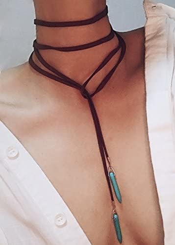 Bohemian Long Choker with Turquoise Pendant Sexy Rock Handmade Vintage Necklace Women Accessories...