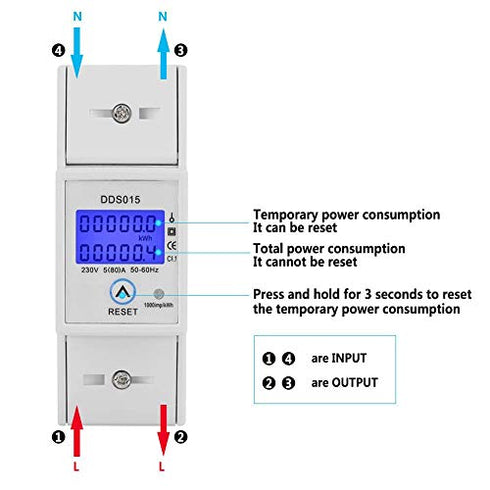 Single Phase Energy Meter 5-80A 230V 50Hz Electric KWh Meter LCD Energy Meter Watt Meter, DDS015 Single Phase Din Rail KWH Energy Meter...