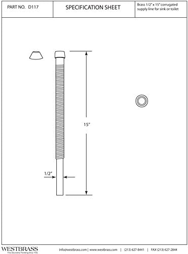 Westbrass D117-26 Supply Line 1/2" x 15" Corrugated Riser for Faucet and Toilet, 1-Pack, Polished Chrome...