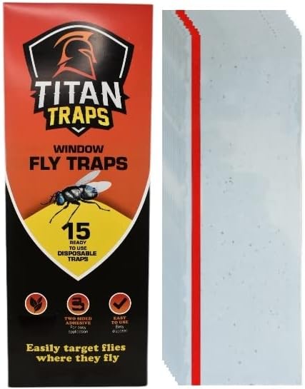 Window Fly Traps by Titan Traps - Sticky Fly Paper, Window Bug Catcher, Indoor Fly Trap, Fly Paper Bug Sticky Strips, Window Fly Strips, Bug Stick...