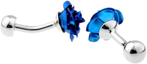 Rose Flower Blue Pair of Cufflinks in a Presentation Gift Box with a Polishing Cloth...