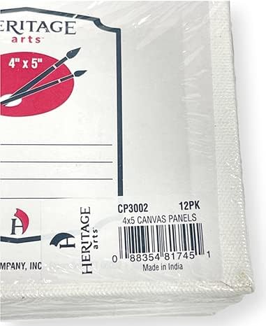 CP3002 Pack of 12 Primed Canvas Boards, 4" x 5"; Mounted to MDF Board; Pure Cotton Artist Canvas Primed with an Acrylic Plaster; Small Tooth Surfa...