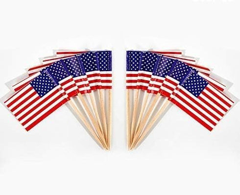 CYPS 100 Pcs USA American Flag US Toothpick Flags, Small Mini Stick Cupcake Toppers US Flags,4th of July,Veterans Day,Country Picks Party Decorati...