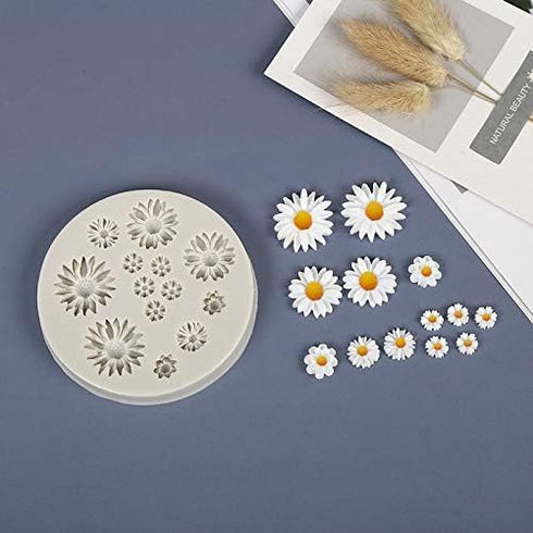 1Pc White Cute Flower Silicone Molds Daisy Shape Fondant Candy Mould Mini Flower Chocolate Molds for Cake Decoration Cupcake Topper Fudge Polymer ...