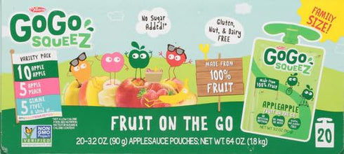 GoGo squeeZ Fruit on the Go Variety Pack, Apple, Peach & Gimme Five!, 3.2 oz (Pack of 20), Unsweetened Fruit Snacks for Kids, Gluten Free, Nut Fre...