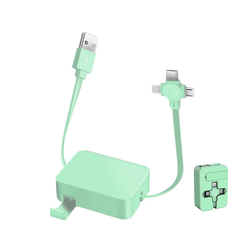 Three in One Charging Cable Roll, Data Transfer, 3 in 1 Charging Cable Retractable, Phone Holder, Compatible USB C(Type-C)/Micro USB/IP, Compatibl...