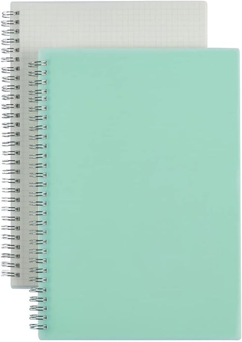 2 Pack A4 Spiral Bullet Dotted Journal with 120gsm Thick Paper, Dot Grid Spiral Notebook with Plastic Hardcover and Elastic Band Closure, 74 Sheet...