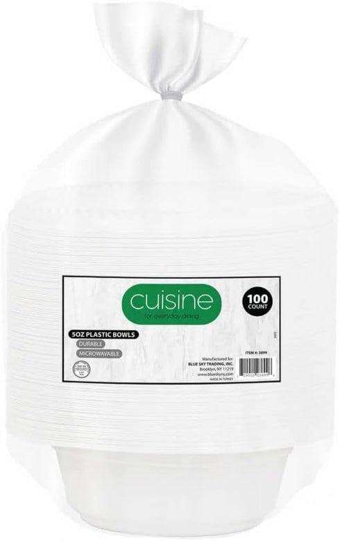 Cuisine White Plastic Bowls - 5 oz | Pack of 100...