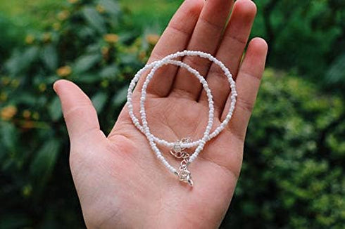 Puka Shell Necklace Hawaiian White Turquoise Bead Choker Beach Necklace for Women (White Bead)...