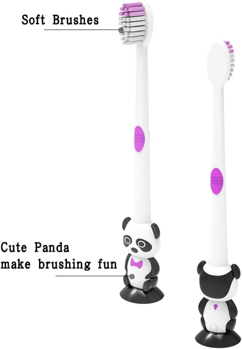12 Pieces Kids Cartoon Panda Toothbrush Soft Bristles with Sunction Cup Individually Wrapped for Boys and Girls Toddler 3-12 Years...