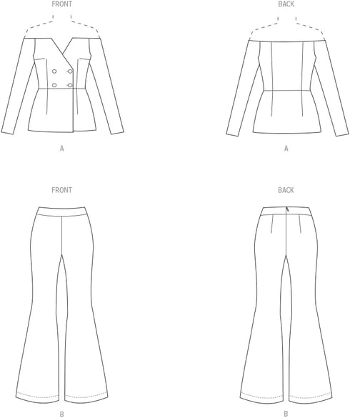 Vogue Misses' Off-The-Shoulder Jacket and Semi-Fitted Highrise Pants Sewing Pattern Packet, Design Code V1943, Sizes 8-10-12-14-16...