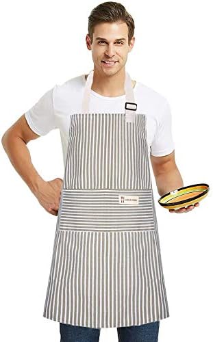 Lofekea Aprons 2 Pack Adjustable Bib Aprons with 2 Pockets Cotton Linen Cooking Kitchen Chef Apron for Women and Men...