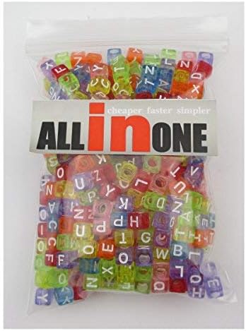 1000pcs Mixed Acrylic Letter/Alphabet “A-Z”Cube Beads for DIY Craft (Transparent Multicolor 6x6x6mm)...