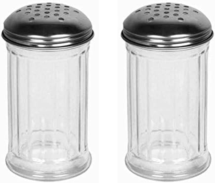 Great Credentials© Set of 2 Multi-Purpose Spice Seasoning Grated Cheese Shaker Retro Dispenser, Glass Jar, Perforated Stainless Steel Lid 12 OZ Ea...