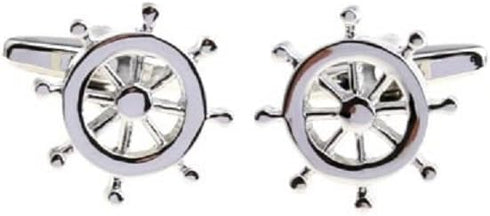 Ship Boat Wheel Pair Cufflinks in a Presentation Gift Box & Polishing Cloth...