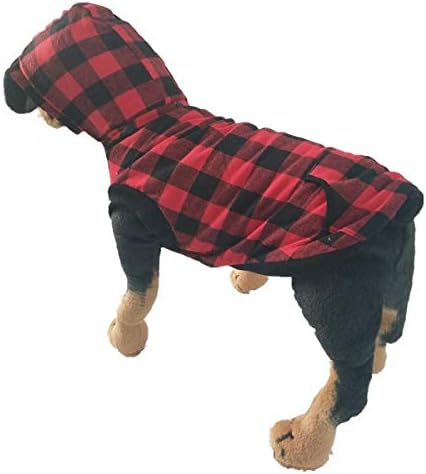 Tineer Large Dog Clothes Pet Sweater Dog Grid Clothing Warm Removable Puppy Cute Hooded Coats Plaid Jacket Hoodies 6 Sizes (S, Red)...