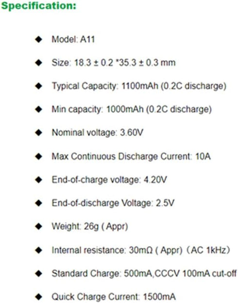 Vapcell 3.7V 1100mah Flat Top 18350 10A Discharge 4.0Wh high Drain Li-on IMR Rechargeable Lithium Battery 2pcs...
