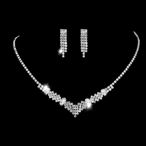 Unicra Silver Bride Necklace Earrings Set Bridal Wedding Jewelry Sets Party Rhinestone Costume Jewelry Set Crystal Choker Necklace for Women and B...