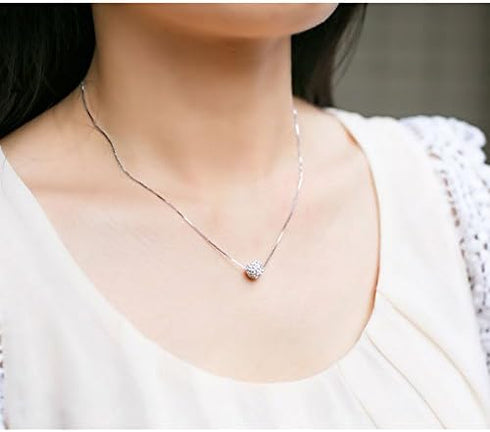 CIShop S925 Sterling Silver Chain Full Diamond Crystal Ball Sparkle Colla Pendant Necklace for Women...