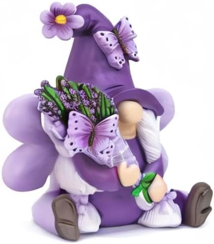 Lavender Gnomes Decor, Spring Resin Garden Gnome Decorations for Home Indoor/Outdoor Pastel Purple Spring Lavender Decorations Farmhouse Butterfly...