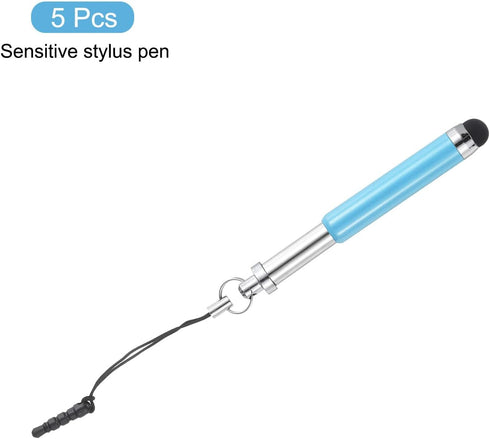MECCANIXITY 5pcs Metallic Stylus Pen Retractable Aluminum Alloy Mini Capacitive Pens for Universal All Touch Screen Devices, Light Blue...