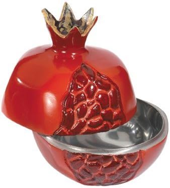 Honey Dish Jar - A Rosh Hashanah Plate - Yair Emanuel ALUMINIUM POMEGRANATES HONEY DISH (SMALL) RED (Bundle)...