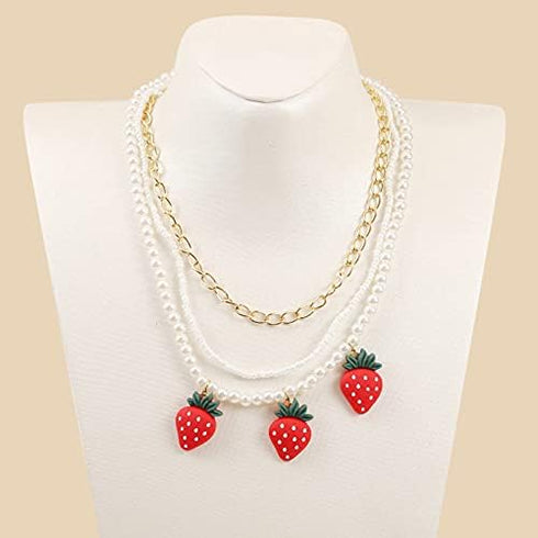 Multilayer Fruit Strawberry Pineapple Pendant Pearl Choker Colorful Beads Flowers Necklace Party Cute Women Bohemia Handmade Jewelry...