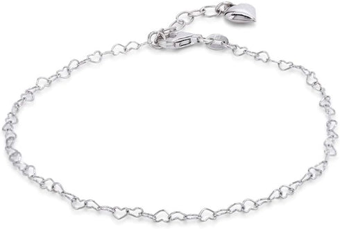 Sterling Silver Jewelry - Rhodium Plated 925 Stamp - Interlinked Chain & Drop Heart Anklet - Stylish Beautifully Designed for Women - 9" Long + 1"...