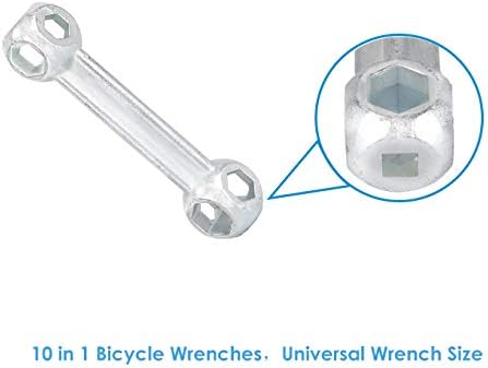 WOTOW Bike Repair Tool Kit, 10 in 1 Wrench Heavy Duty Reinforced Metal Bicycle Spanner Hexagon 6-15mm Multifunction Handy Portable Maintenance Fix...