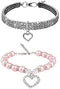 Rhinestones Dog Collar and Pearl Dog Necklace Set, Adjustable Neck Strap Bling Full Diamond Crystal Cute Pearl Dog Collar for Small Girls Cats Pup...