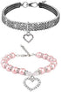 Rhinestones Dog Collar and Pearl Dog Necklace Set, Adjustable Neck Strap Bling Full Diamond Crystal Cute Pearl Dog Collar for Small Girls Cats Pup...