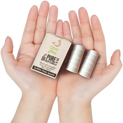 Ohm Earth’s Ohm Floss Refill – Natural Biodegradable Silk Dental Floss for Refillable Bamboo/Steel Holder, Natural Candelilla Wax, 100% Compostabl...