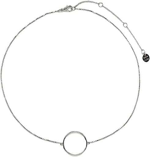 Pura Vida 14" Silver-Plated Circle Charm Choker Necklace - Adjustable Chain, Brass Base - 3" Extender...