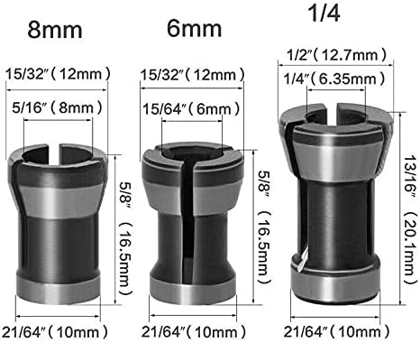 3Pcs Assortment Chuck (6mm 6.35mm, 8mm) Router Collet Set 6mm 6.35mm 8mm Chuck Heads Adapter for Drills Engraving Trimming Carving Machine Electri...