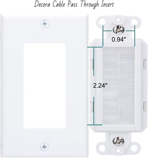 Brush Wall Plate Deco Bristle Insert with Single Gang Mounting Bracket for Low Voltage Cable Pass Through HDTV HDMI Home Theater Networking Wires ...
