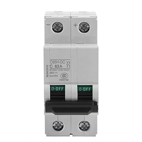 2P 250V Low-Voltage DC Miniature Circuit Breaker for Solar Panels Grid System din Rail Mount, Breaker DC Circuit Amp Solar Double Pole(63A)...