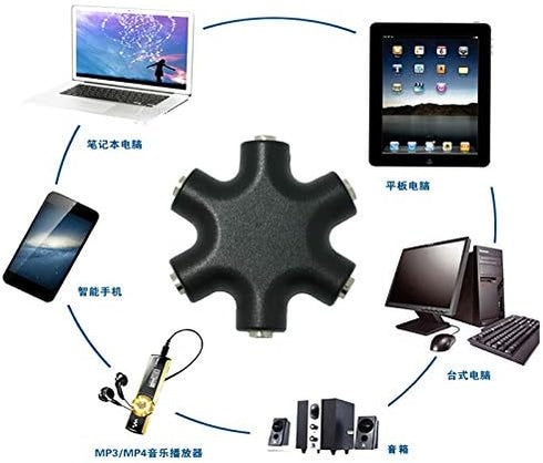 5-Way Multi Headphone Audio Splitter Connector Headphone, 3.5mm Audio Stereo Splitter Cable 1 Male to 5 Port Female Earphone Headset Adapter Compa...
